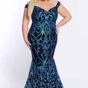 Tease Prom Elegant Blue and Black Off-Shoulder Dress size 24 NWT
